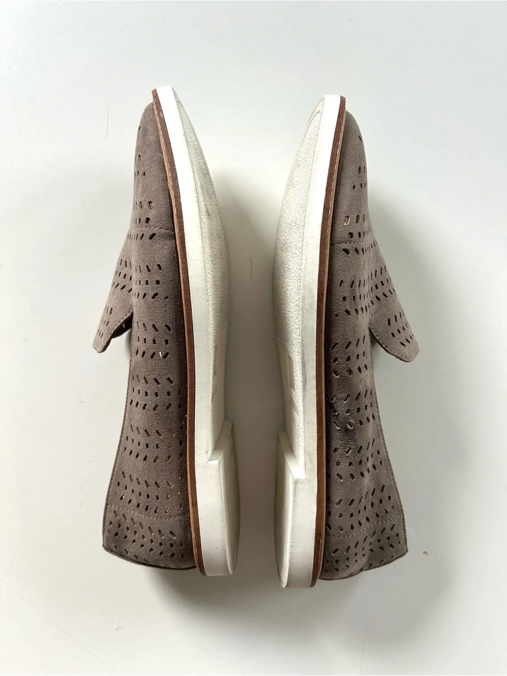 Susina Taupe Perforated Slip-On Suede Loafer Flats